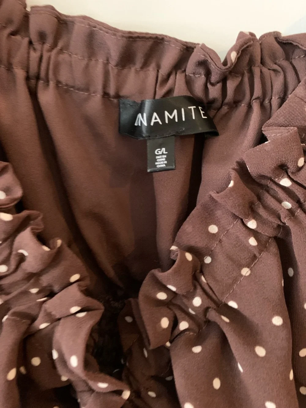 Dynamite brand , women's Brown Polka Dot Tiered Ruffle lined Dress chiffon - Picture 2 of 3